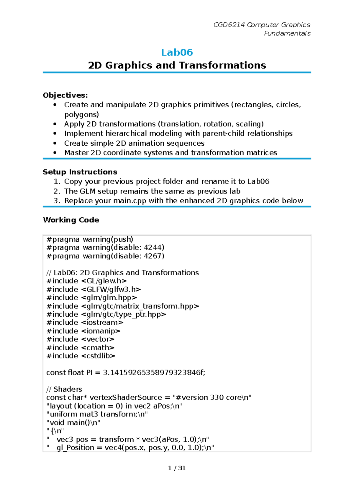 CGD6214 Lab06: 2D Graphics & Transformations Tutorial - Studocu