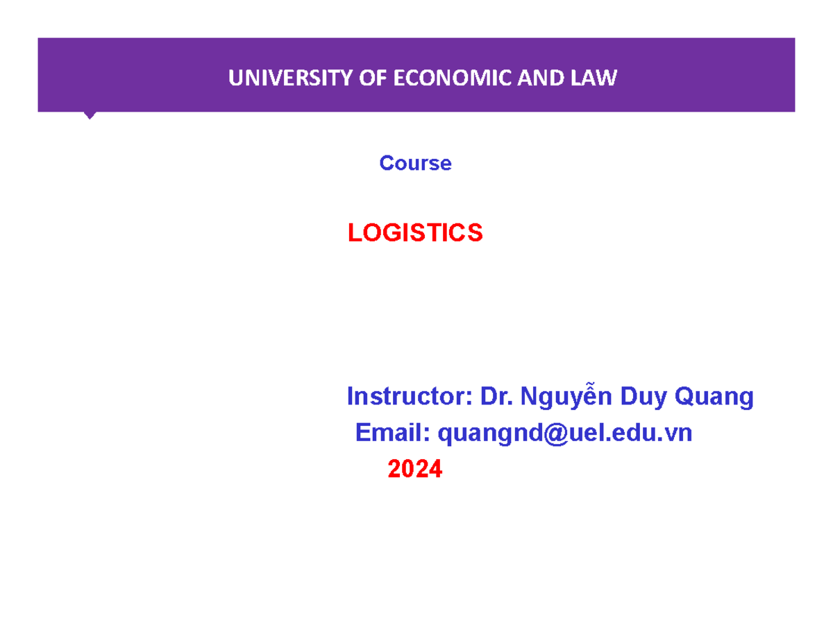 Chapter 7: Transportation in Logistics (Course Code: LOGISTICS) - Studocu