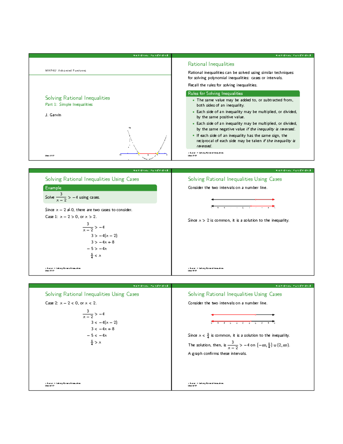 Rational inequalities handout - r a t i o n a l f u n c t i o n s MHF4U ...