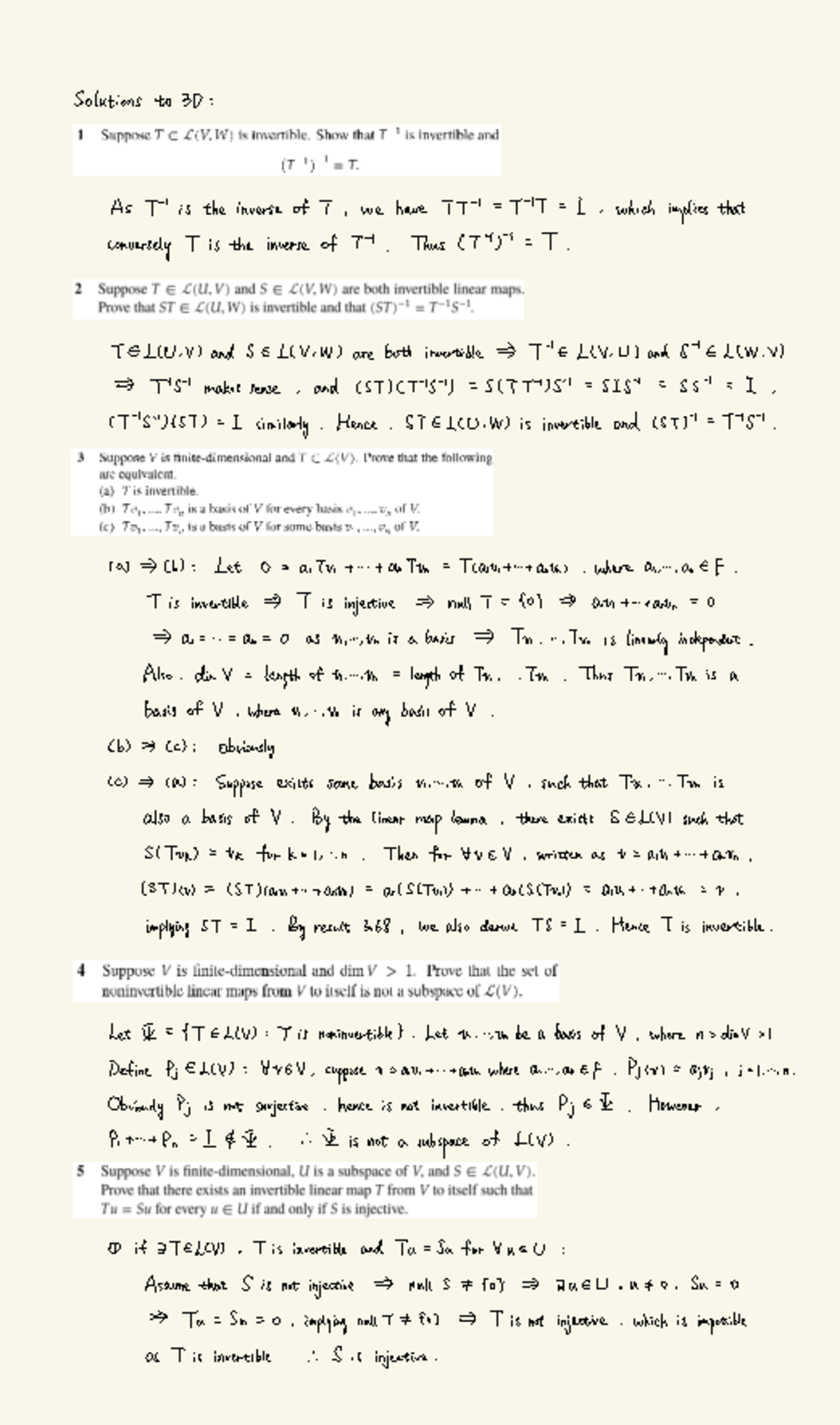3D - Solutions to Tutorial Problems on Linear Maps and Inverses - Studocu