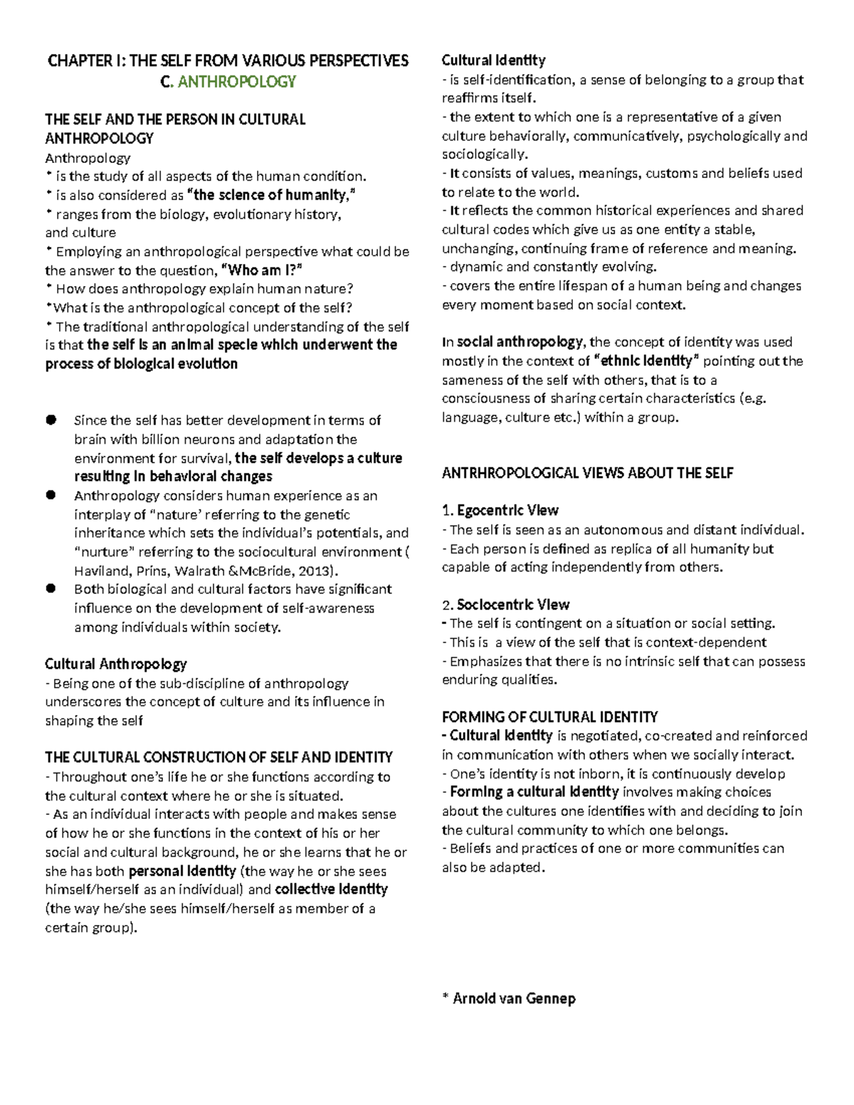 UTS Reviewer FOR Midterms - CHAPTER I: THE SELF FROM VARIOUS ...