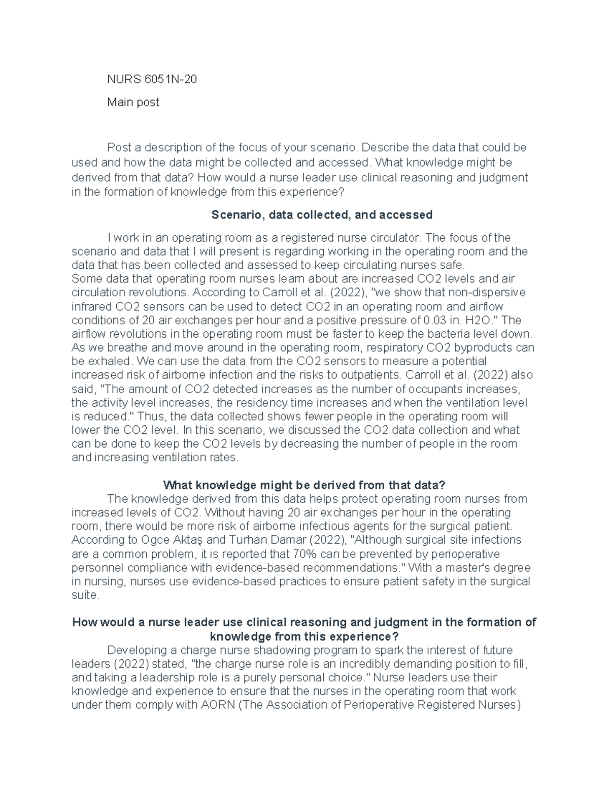 NURS 6051N - Week 1: Data Collection in the Operating Room and Its ...