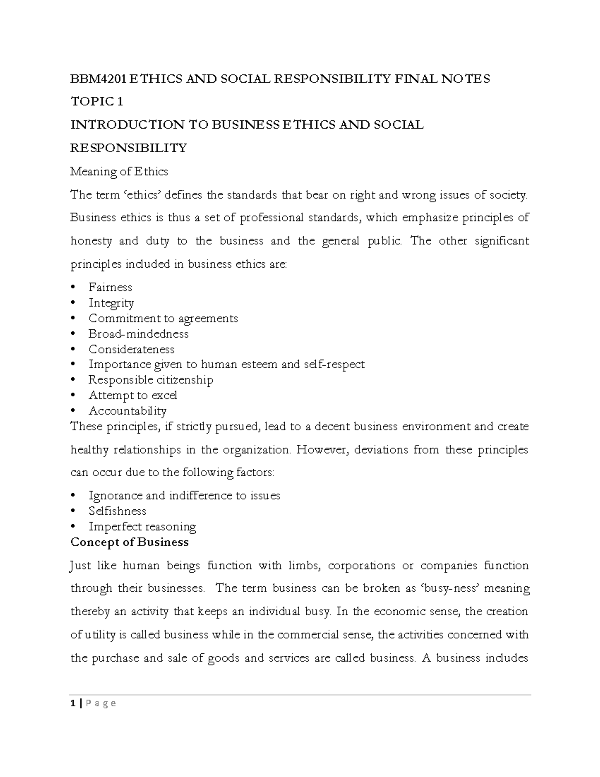 BBM4201 Ethics & Social Responsibility Final Exam Study Notes - Studocu