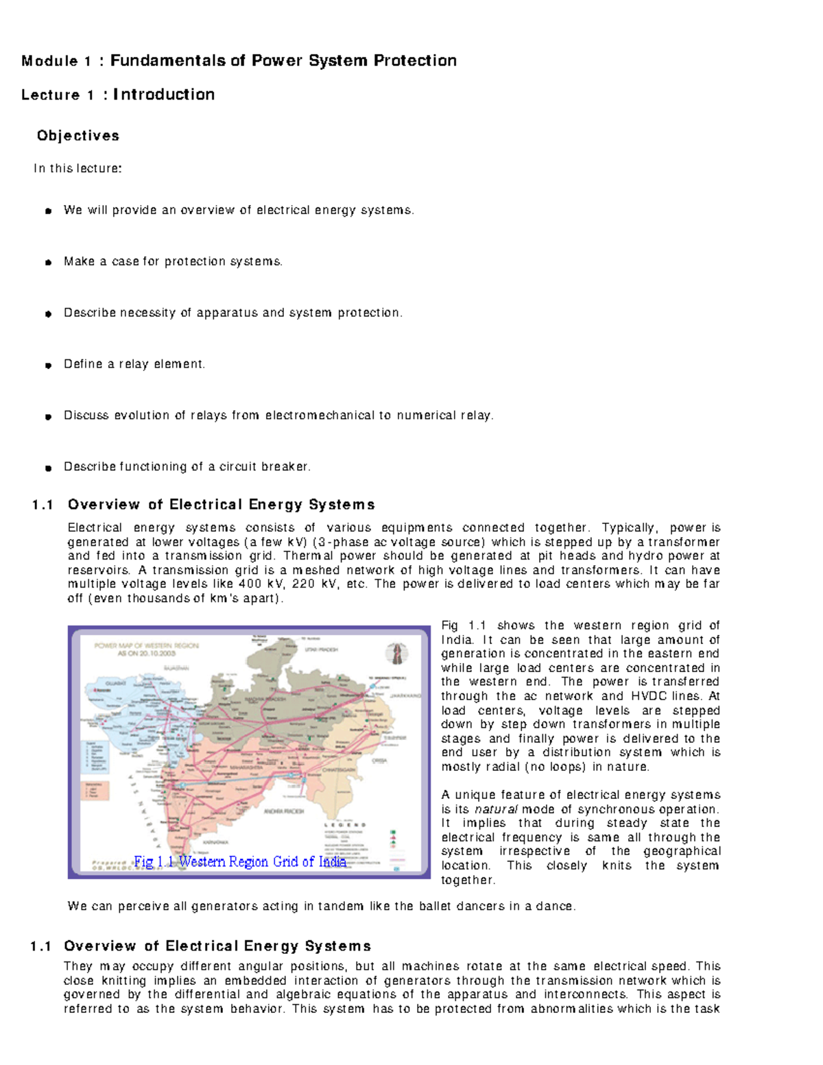 Module 1: Fundamentals of Power System Protection - Lecture 1 Overview ...