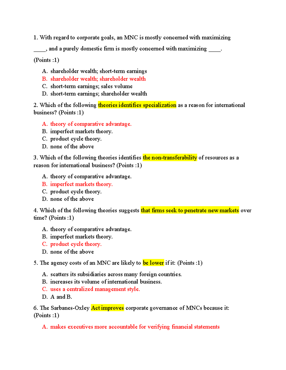 120 Multiple Choice Questions for International Business (TCQT) - Studocu
