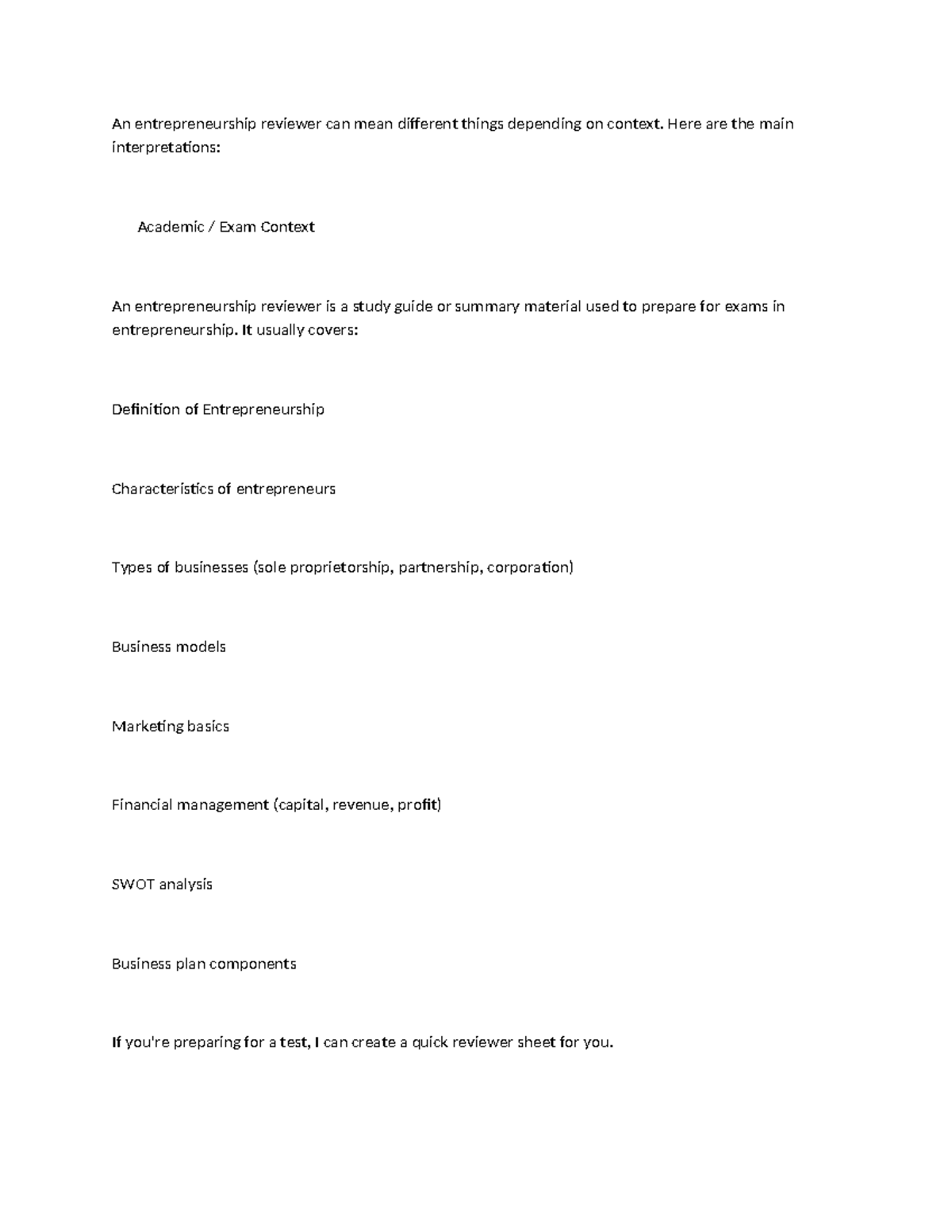 Entrepreneurship Exam Review Guide: Key Concepts & Definitions - Studocu