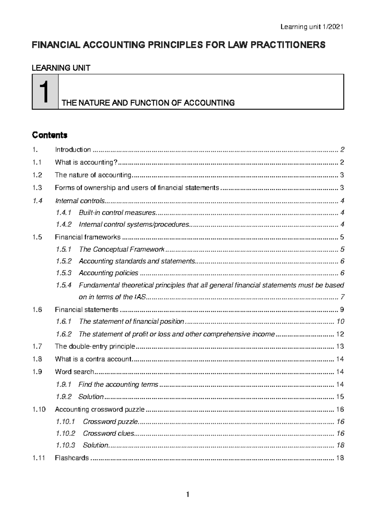 FAC1503 2021 Learning unit 1 - FINANCIAL ACCOUNTING PRINCIPLES FOR LAW ...