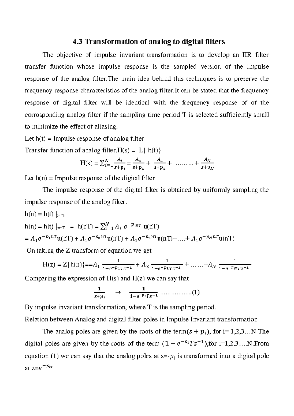 IIR Filter Design Notes - Transformation of Analog to Digital Filters ...