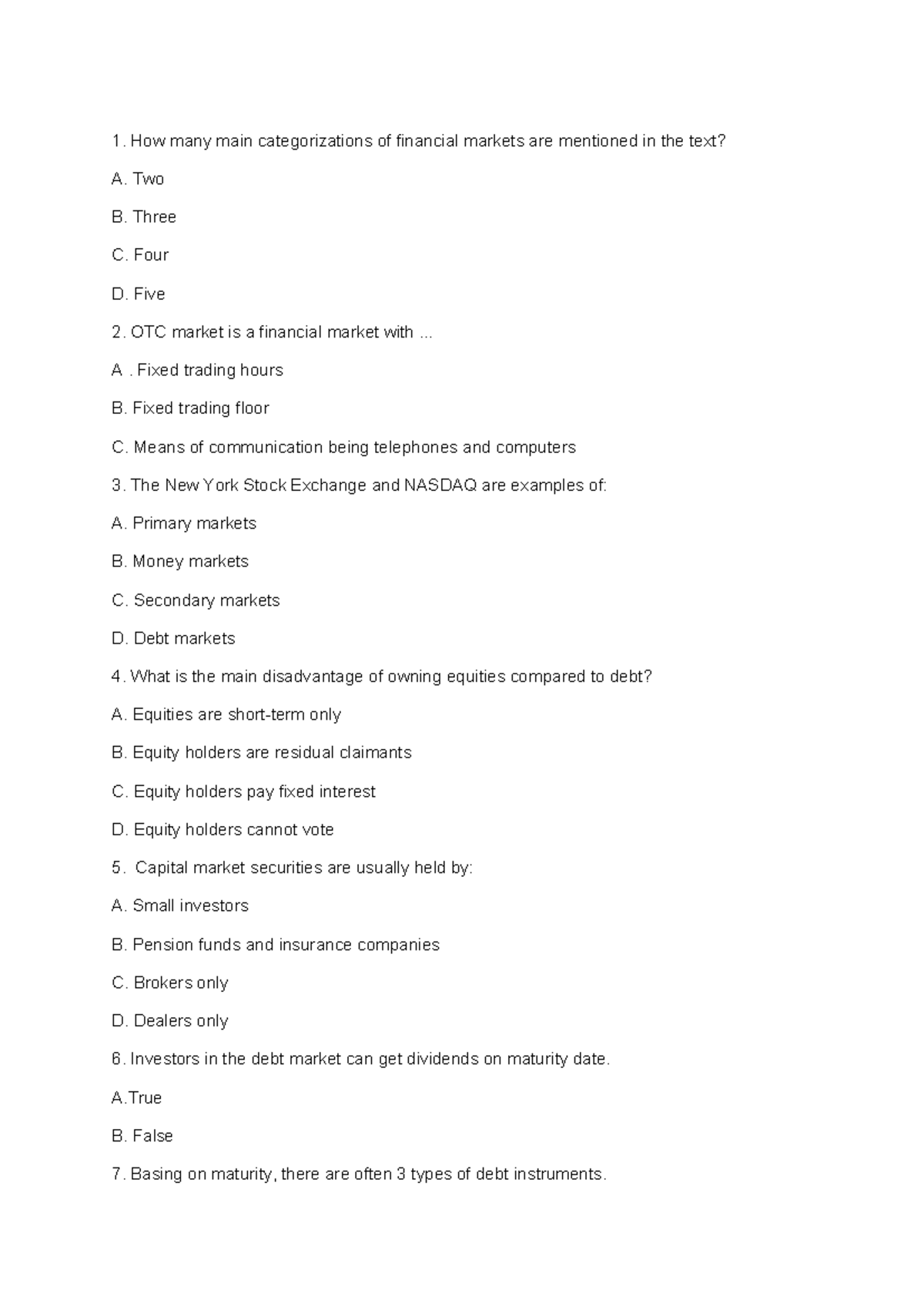 Unit 5 Quiz: Financial Markets Overview and Key Concepts - Studocu