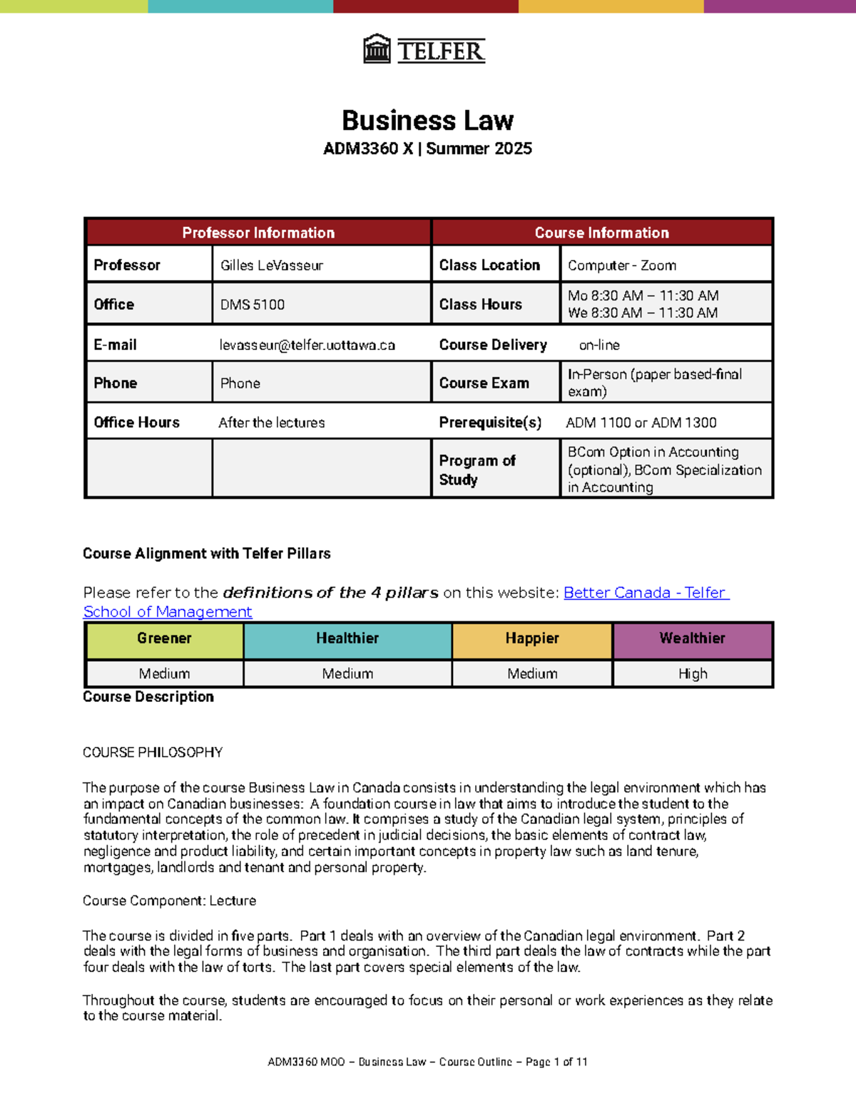 ADM3360 - Summer 2025 - Business Law Course Outline and Evaluation ...