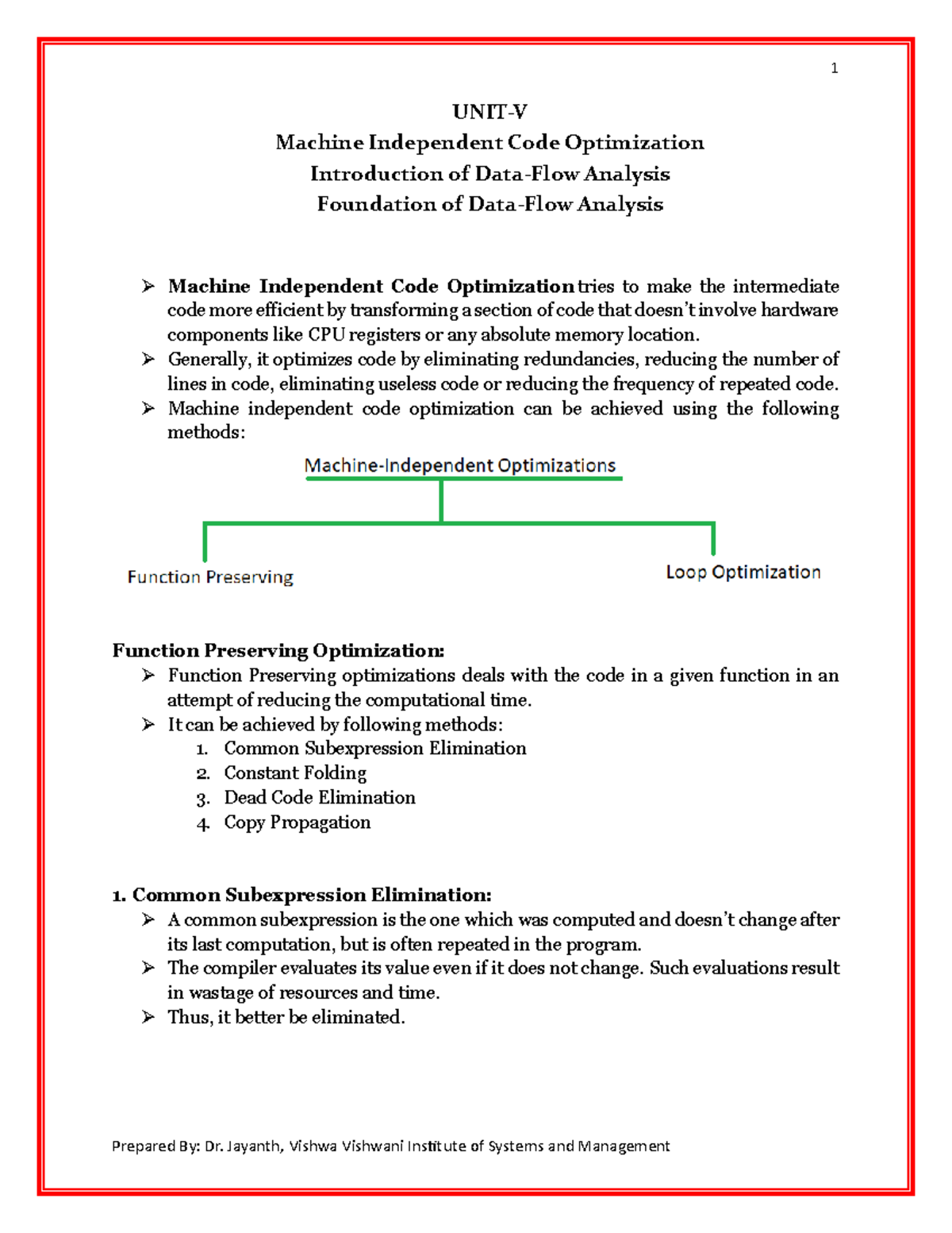 Vvism CD Unit V - cd notes of unit 5 - UNIT-V Machine Independent Code ...