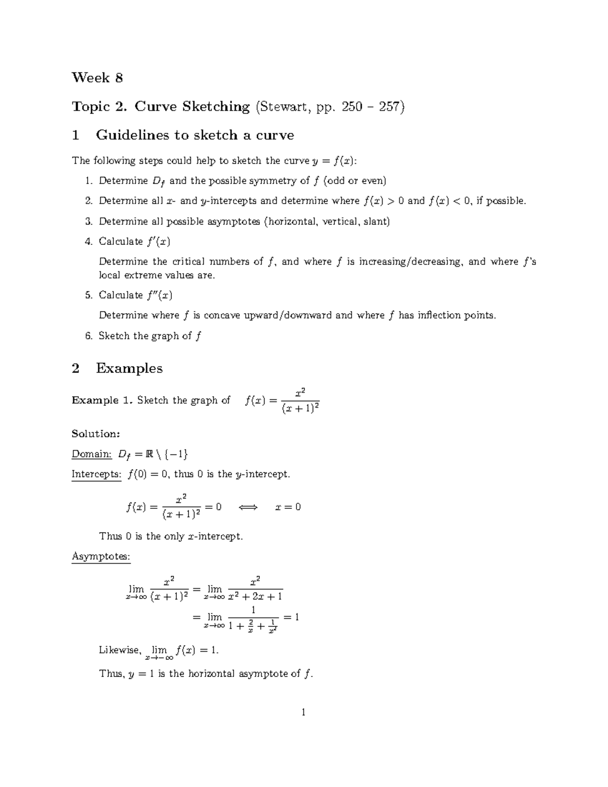 Week 8.2E Curve Sketching: Guidelines and Examples (MATH 101) - Studocu