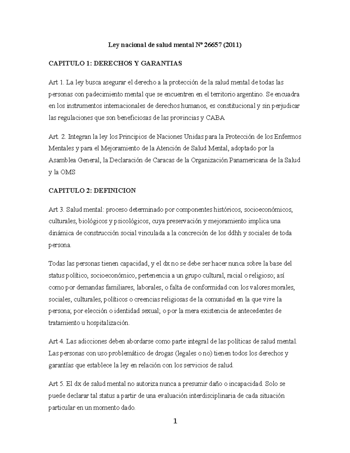 Resumen de la Ley Nacional de Salud Mental Nº 26657 (2011) - Studocu
