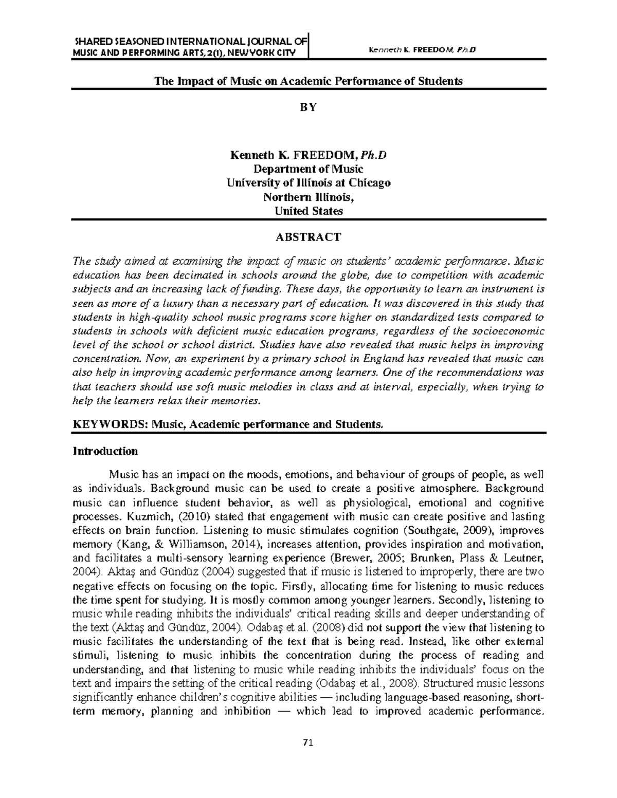The Impact of Music on Academic Performance of Students (21782) - Studocu