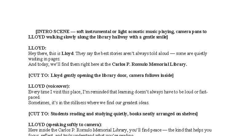 VLOG Script 3: Exploring the Peace of the Library - Lecture - Studocu