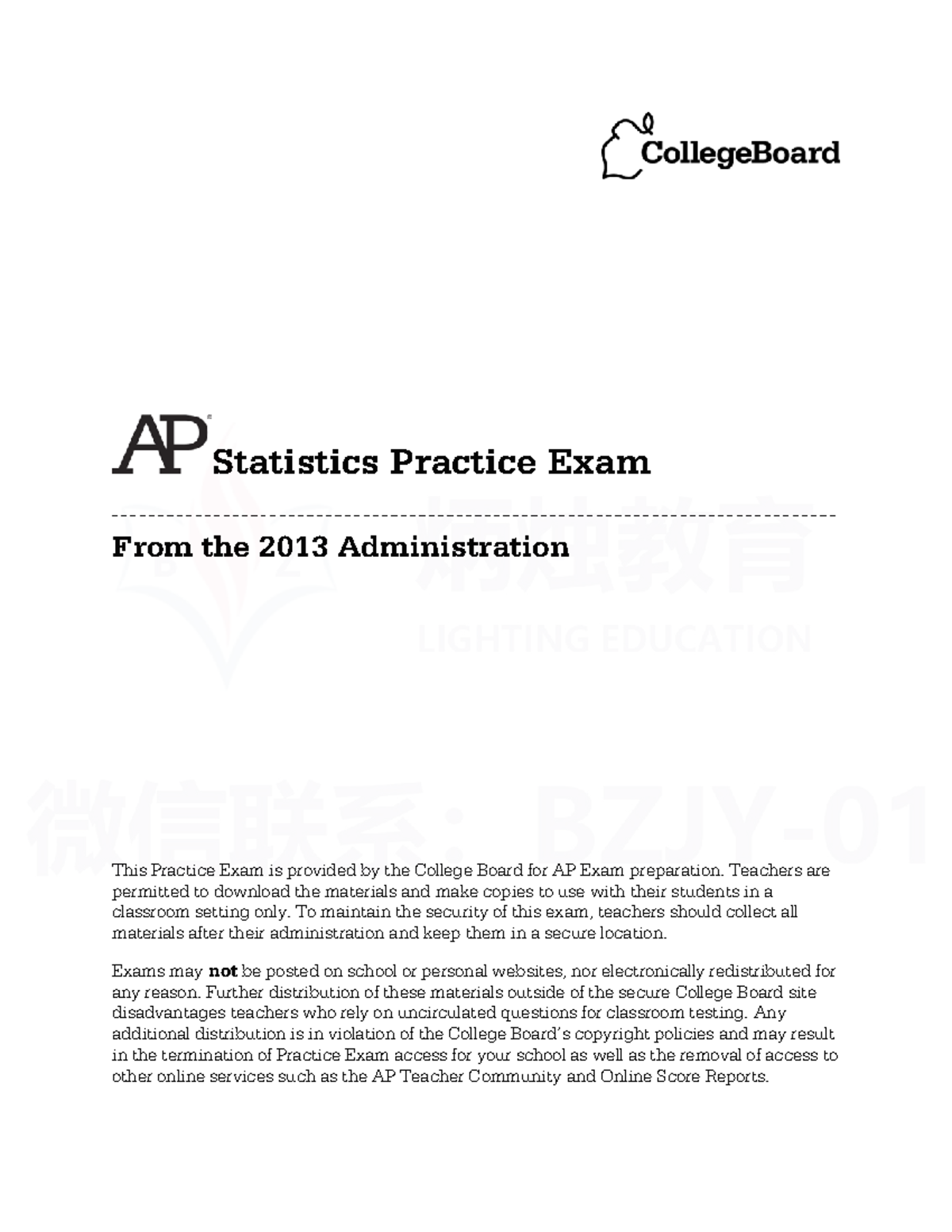 AP Statistics Practice Exam 2013 - College Board Materials - Studocu