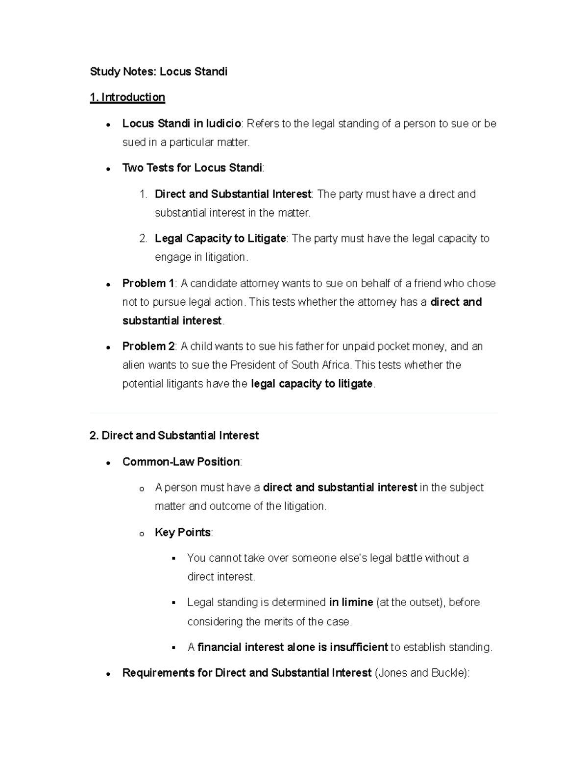Locus Standi - Summary Notes for Civil Procedure (CPR 101) - Studocu