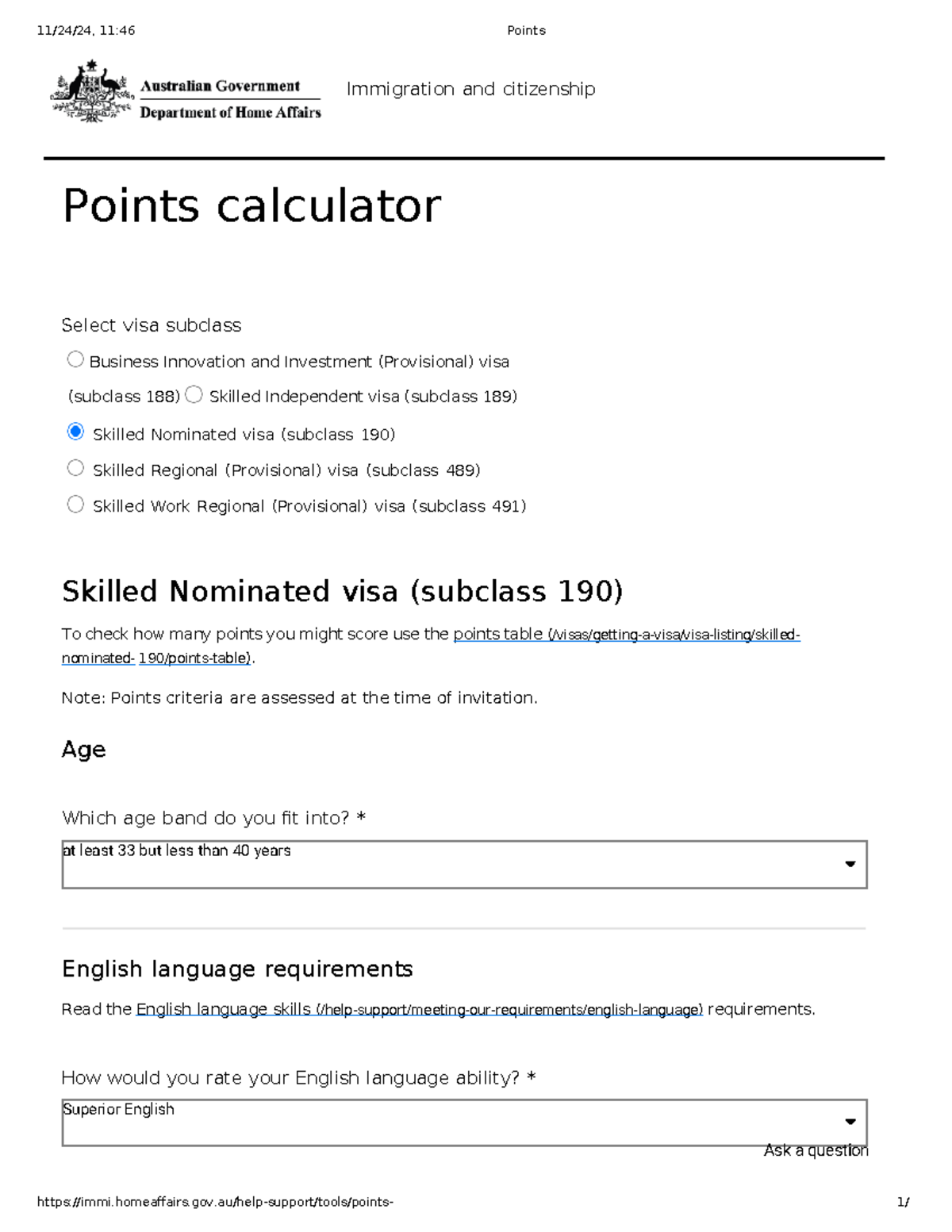 Skilled Nominated visa (subclass 190) - Superior English at least 33 ...