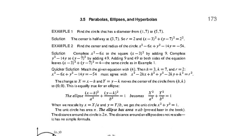 Calculus Notes Summary: 173 3.5 Parabolas, Ellipses, and Hyperbolas ...