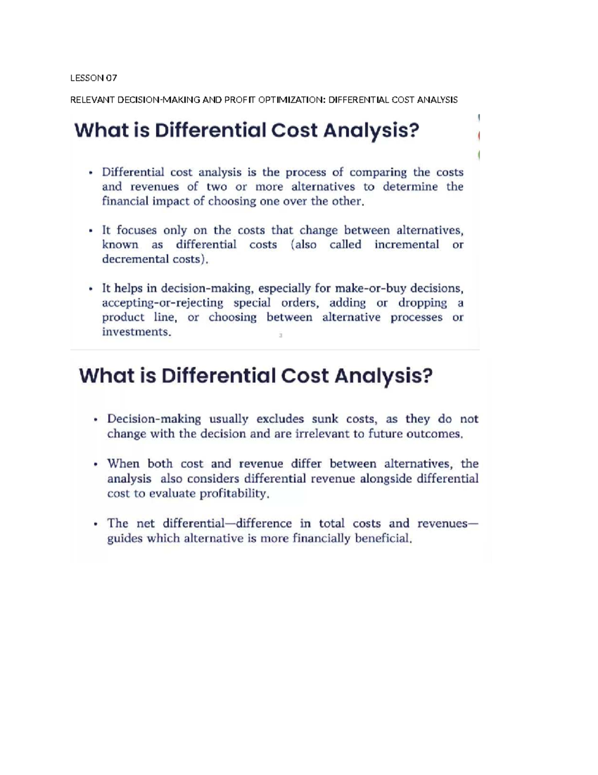 Lesson 07 - DIFFERENTIAL COST ANALYSIS - Bachelor of Science in ...
