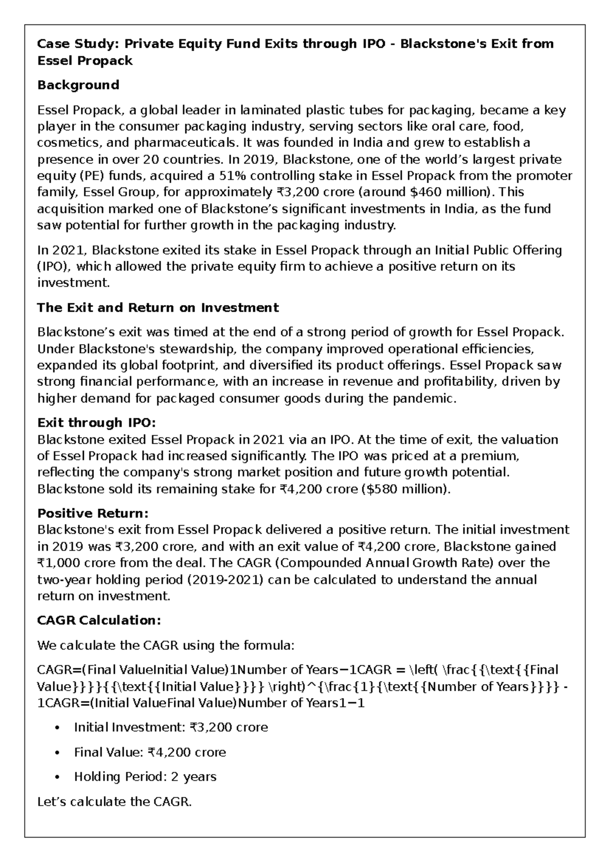 Project 4 IB - Case Study: Private Equity Fund Exits through IPO ...