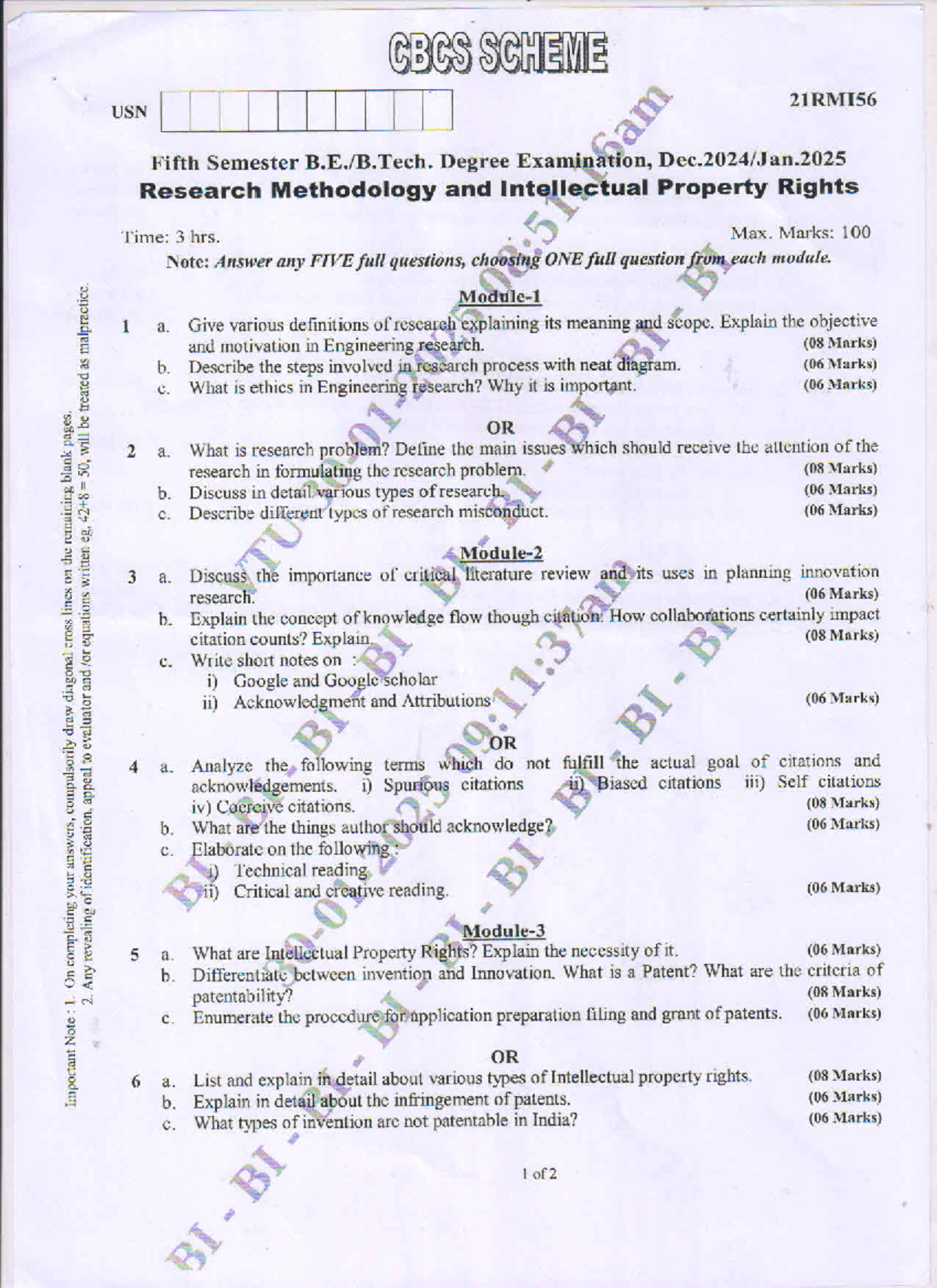 Research Methodology & IPR Exam Notes - CBCS 21RMI56 - Studocu