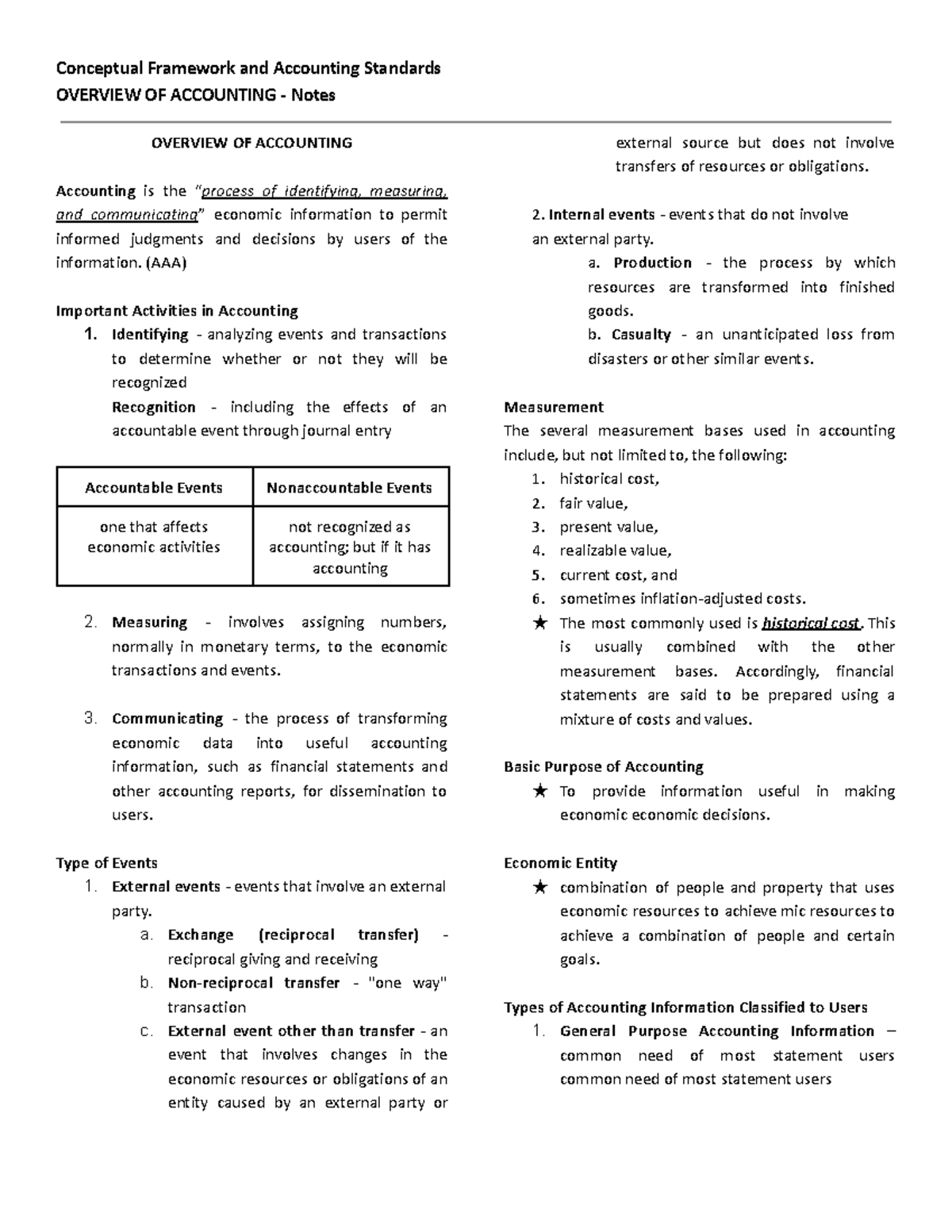[Prelim] CFAS Notes: Overview of Accounting Concepts and Standards ...