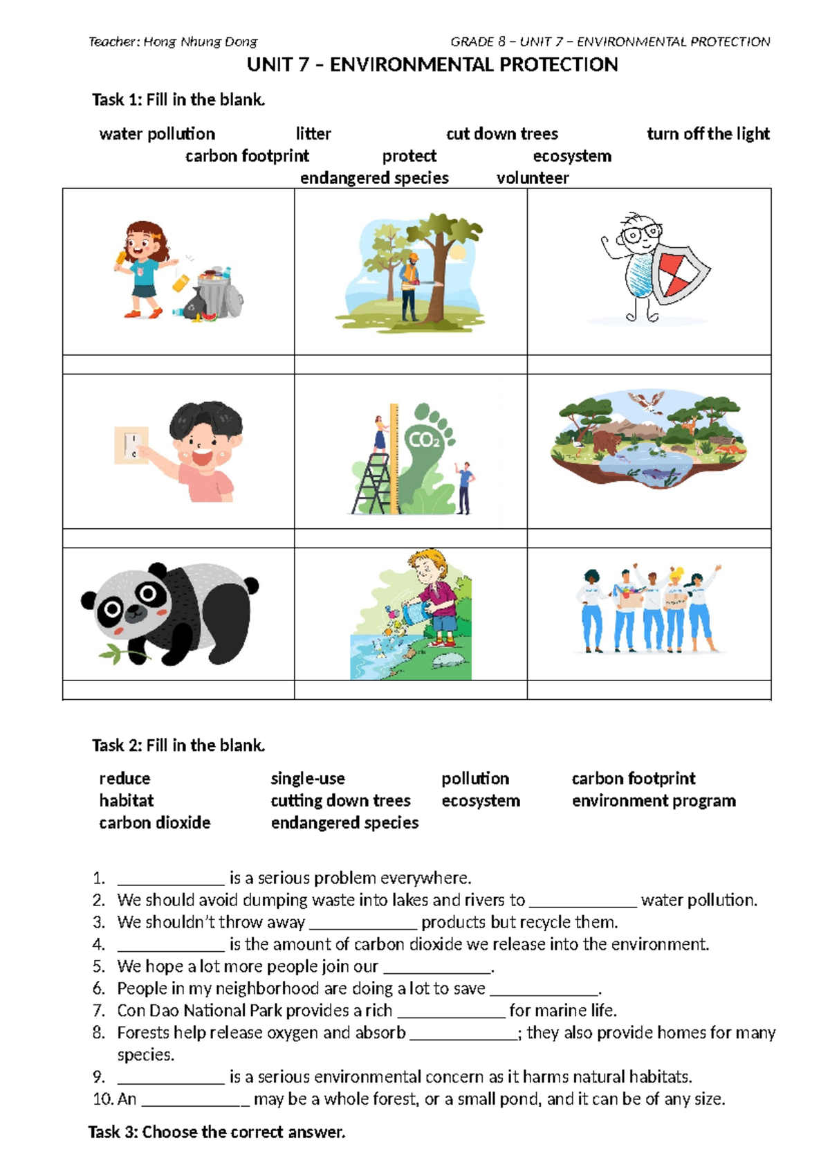 Grade 8 - UNIT 7 - Environmental Protection Study Guide - Studocu