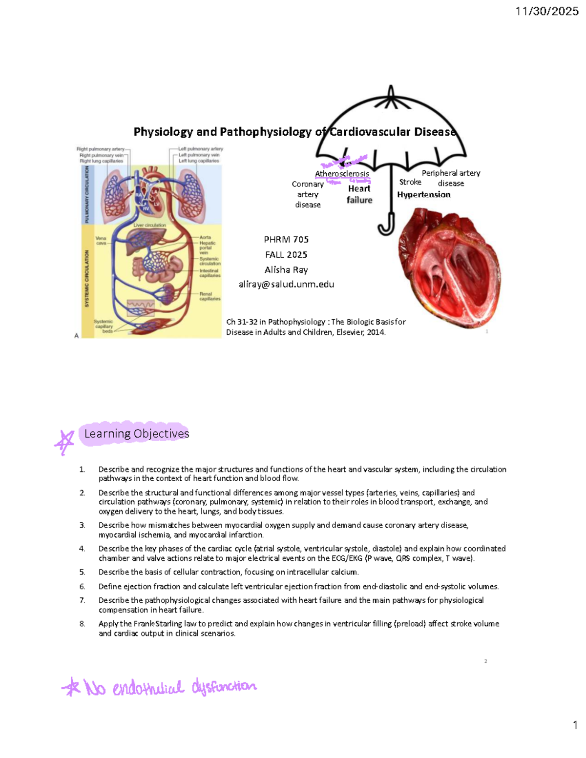 PHRM 705: Physiology and Pathophysiology of Cardiovascular Disease ...