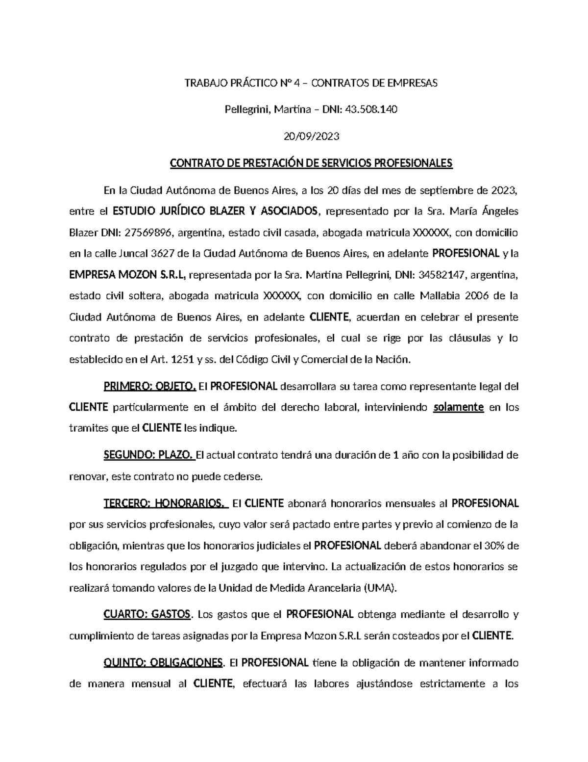Trabajo Práctico N° 4 - Contratos de Empresas: Prestación de Servicios ...