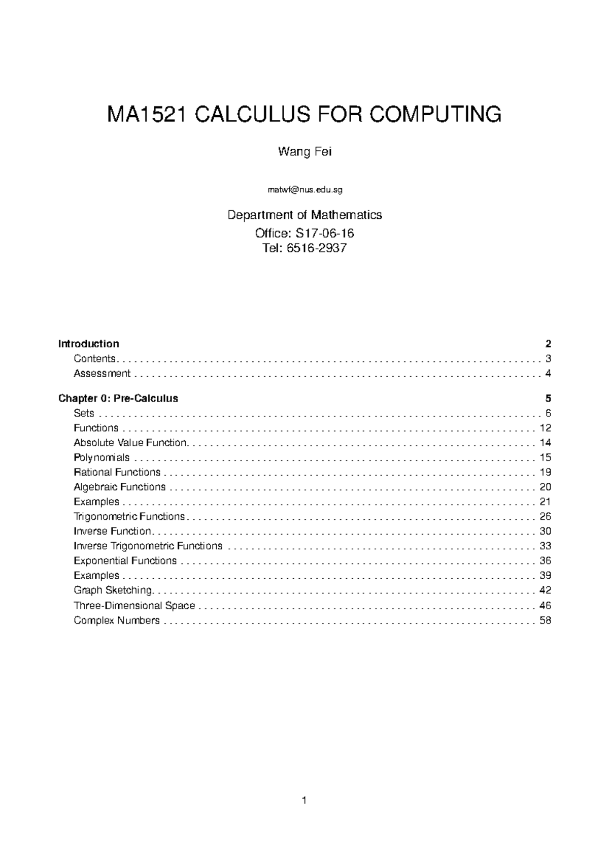MA1521 Calculus for Computing: Chapter 0 Overview and Concepts - Studocu