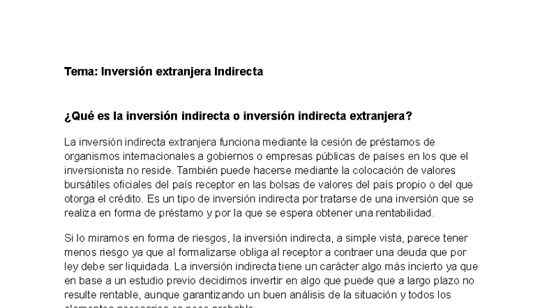 Inversión Extranjera Indirecta: Análisis y Características - Studocu