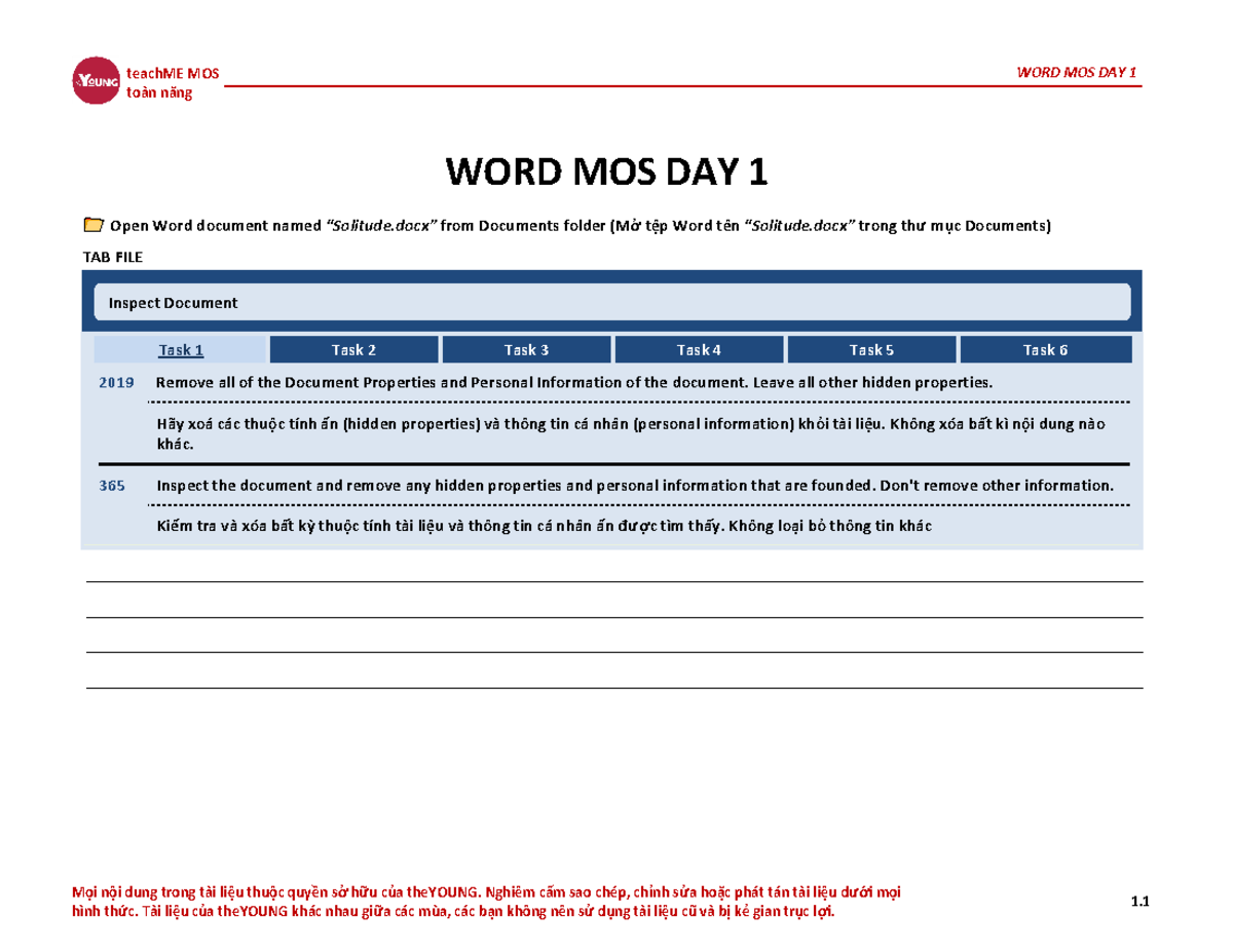 WORD MOS DAY 1: TeachME MOS Document Properties & Formatting - Studocu