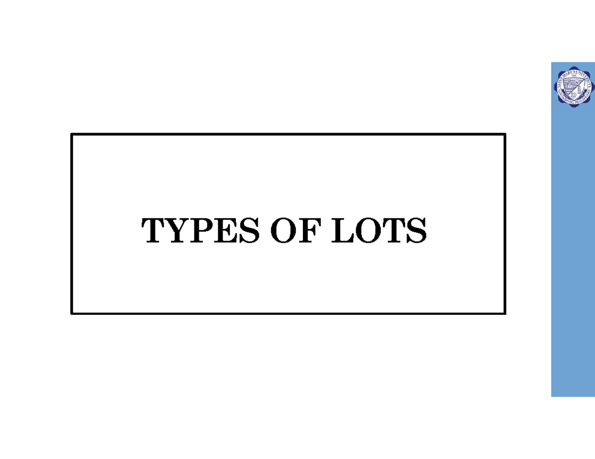 TYPES OF LOTS AND ZONING REGULATIONS (Course Code: 02) - Studocu