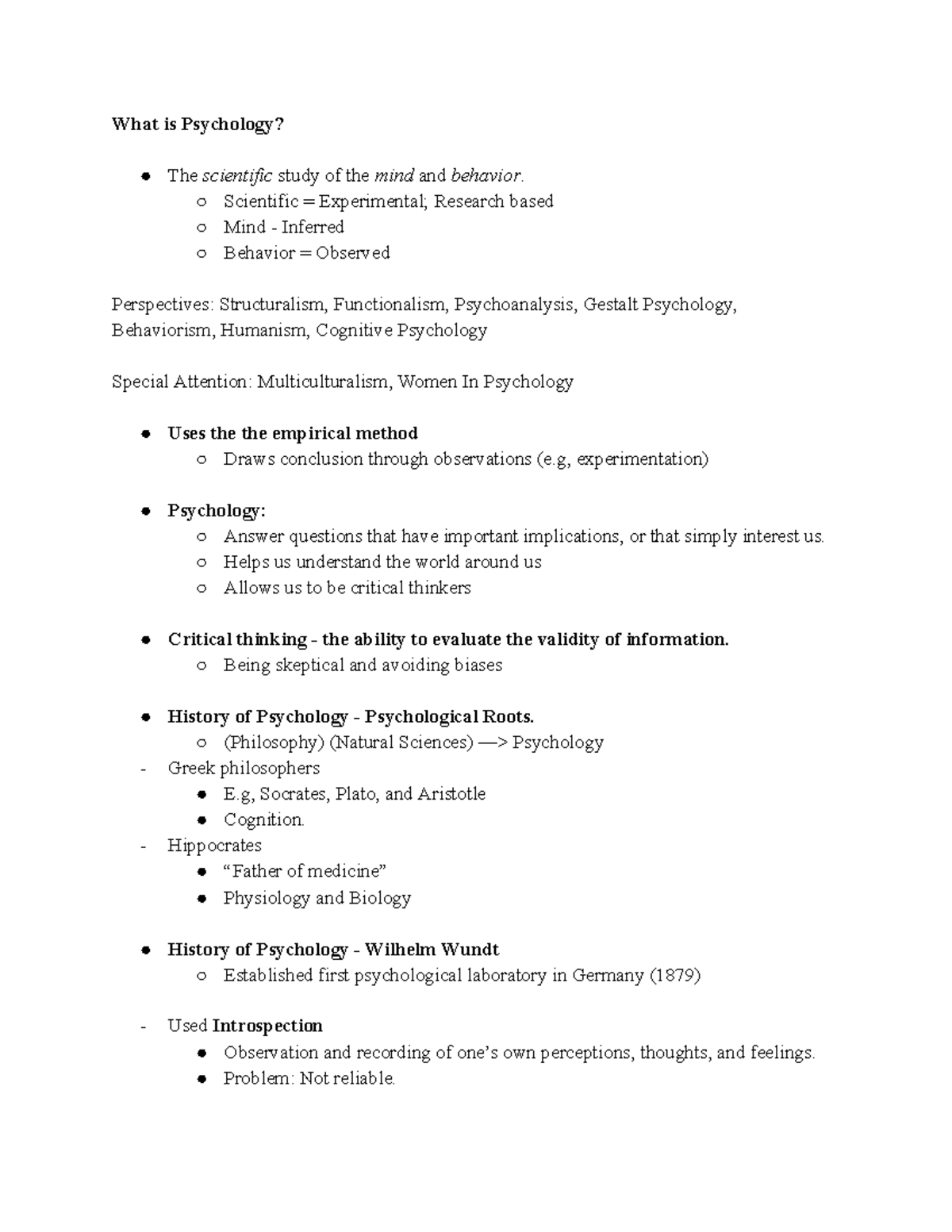 Introduction to Psychology: Key Concepts and Perspectives - Studocu
