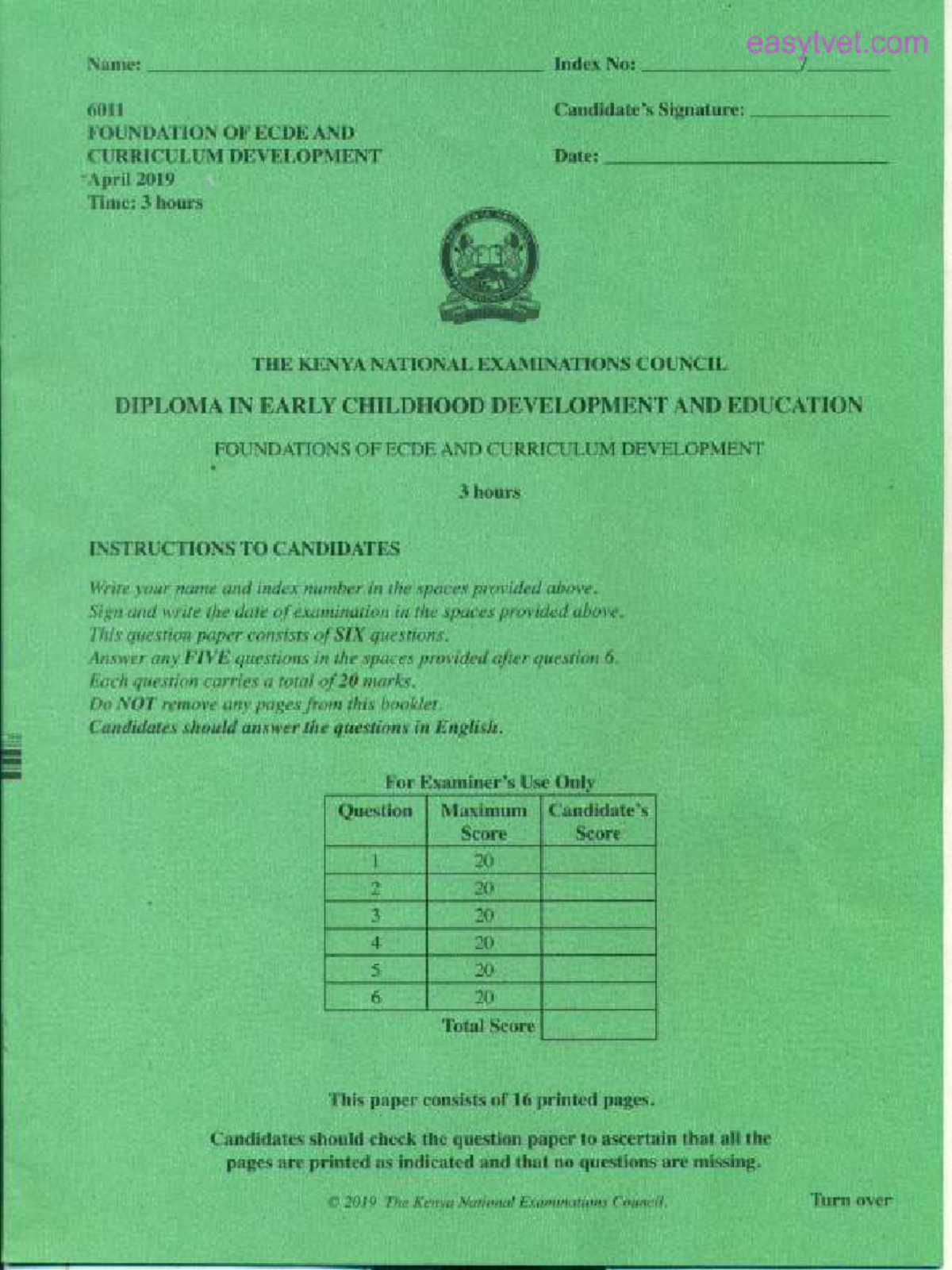 ECDE 6011 Final Exam: Foundations of ECDE & Curriculum Development ...