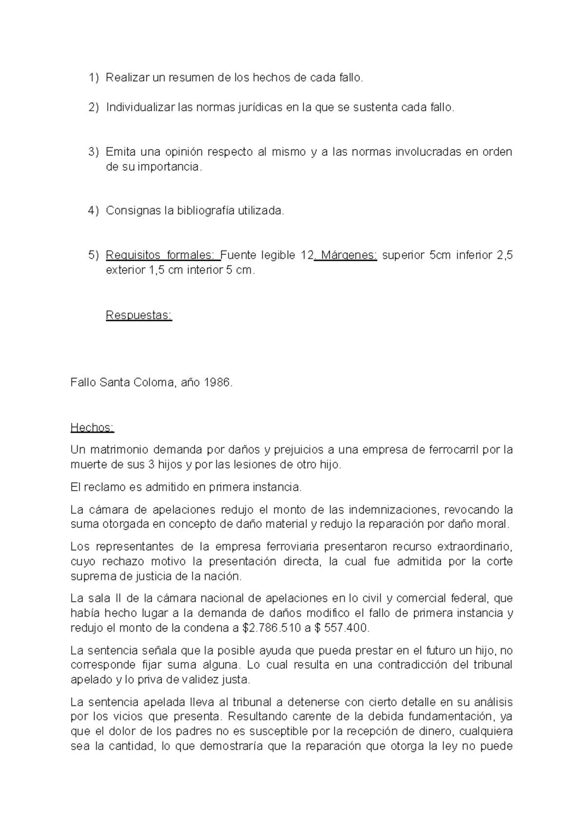 TP N° 1 derecho de daños - analisis de fallo santa coloma - Realizar un ...