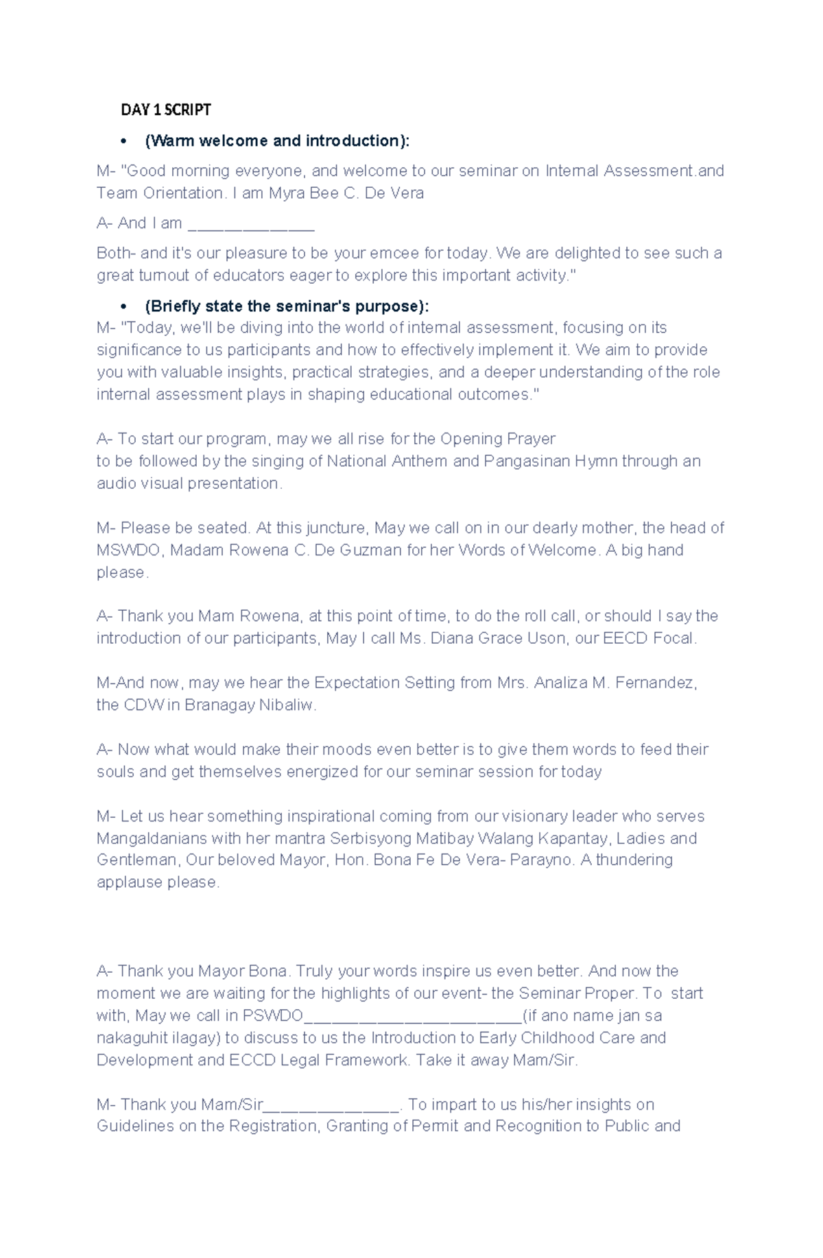 DAY 1 SCRIPT: Internal Assessment Seminar Overview and Highlights - Studocu