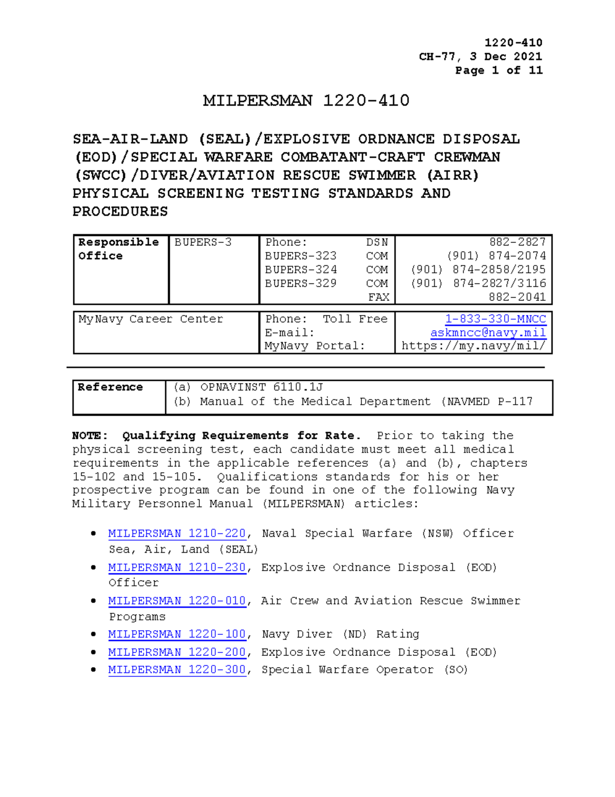 MILPERSMAN AIRR Physical Screening Test Standards & Procedures - Studocu