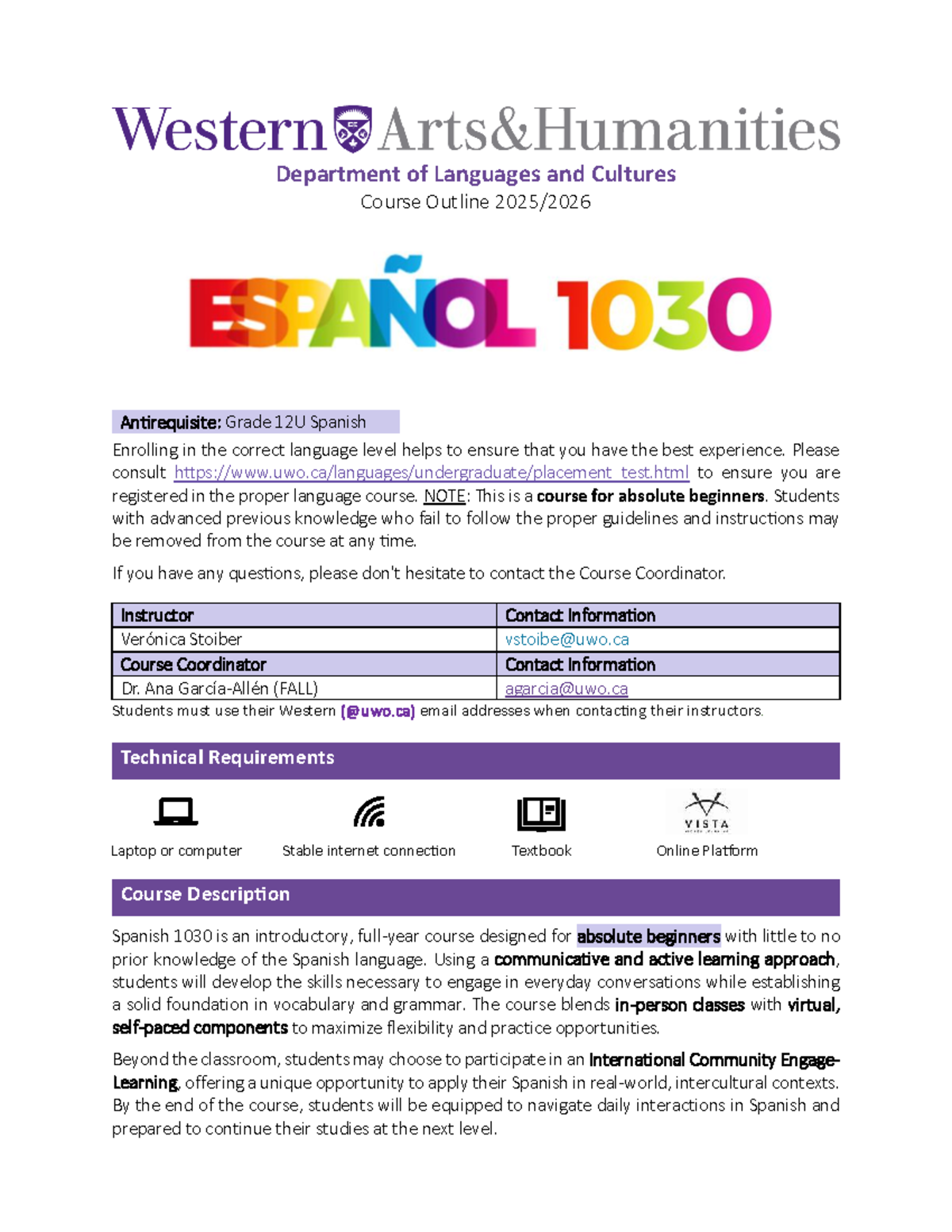 Syllabus for SP 1030: Introductory Spanish Course (2025-2026) - Studocu