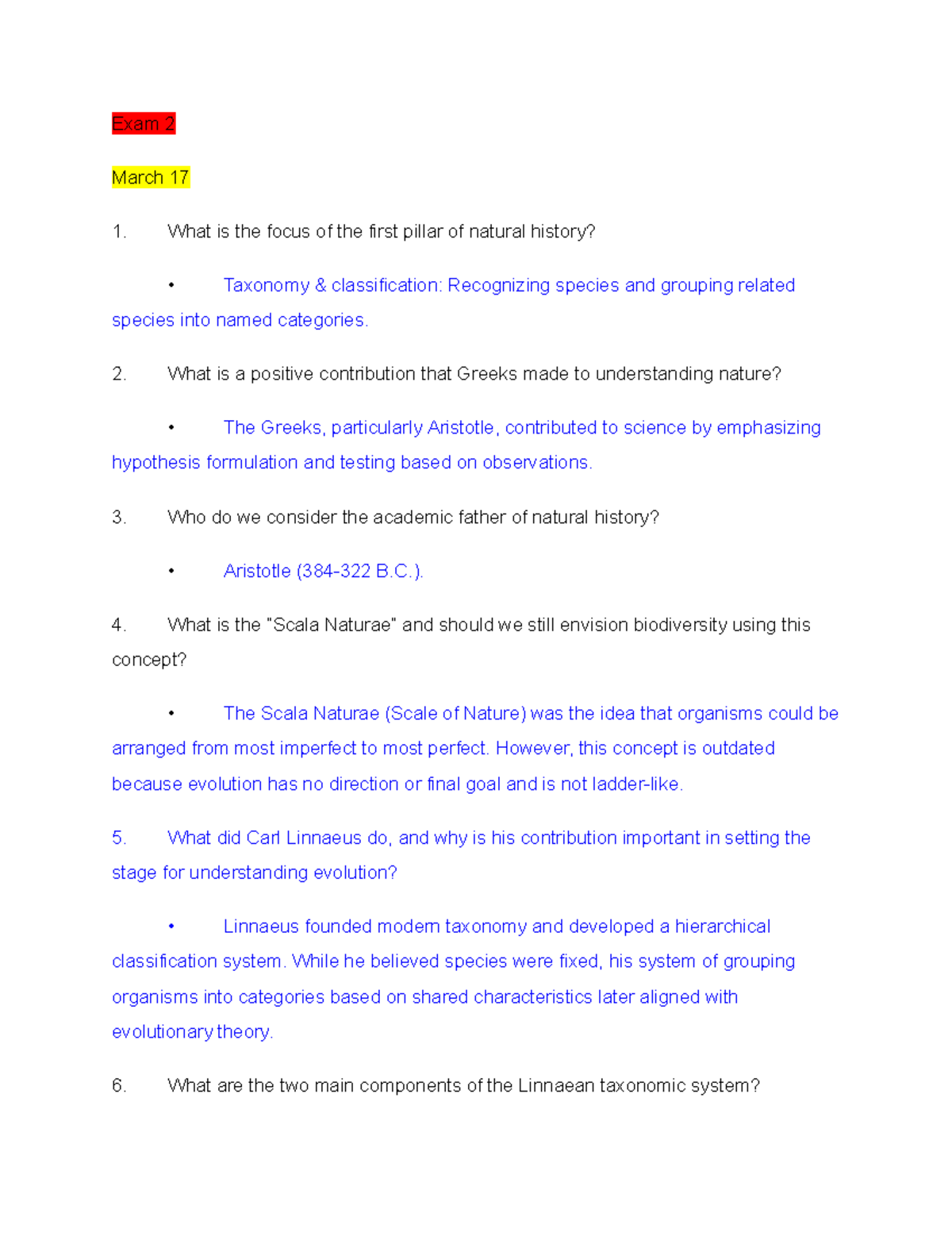 Bio 100 Exam 2 Notes: Natural History, Taxonomy, and Evolution Concepts ...