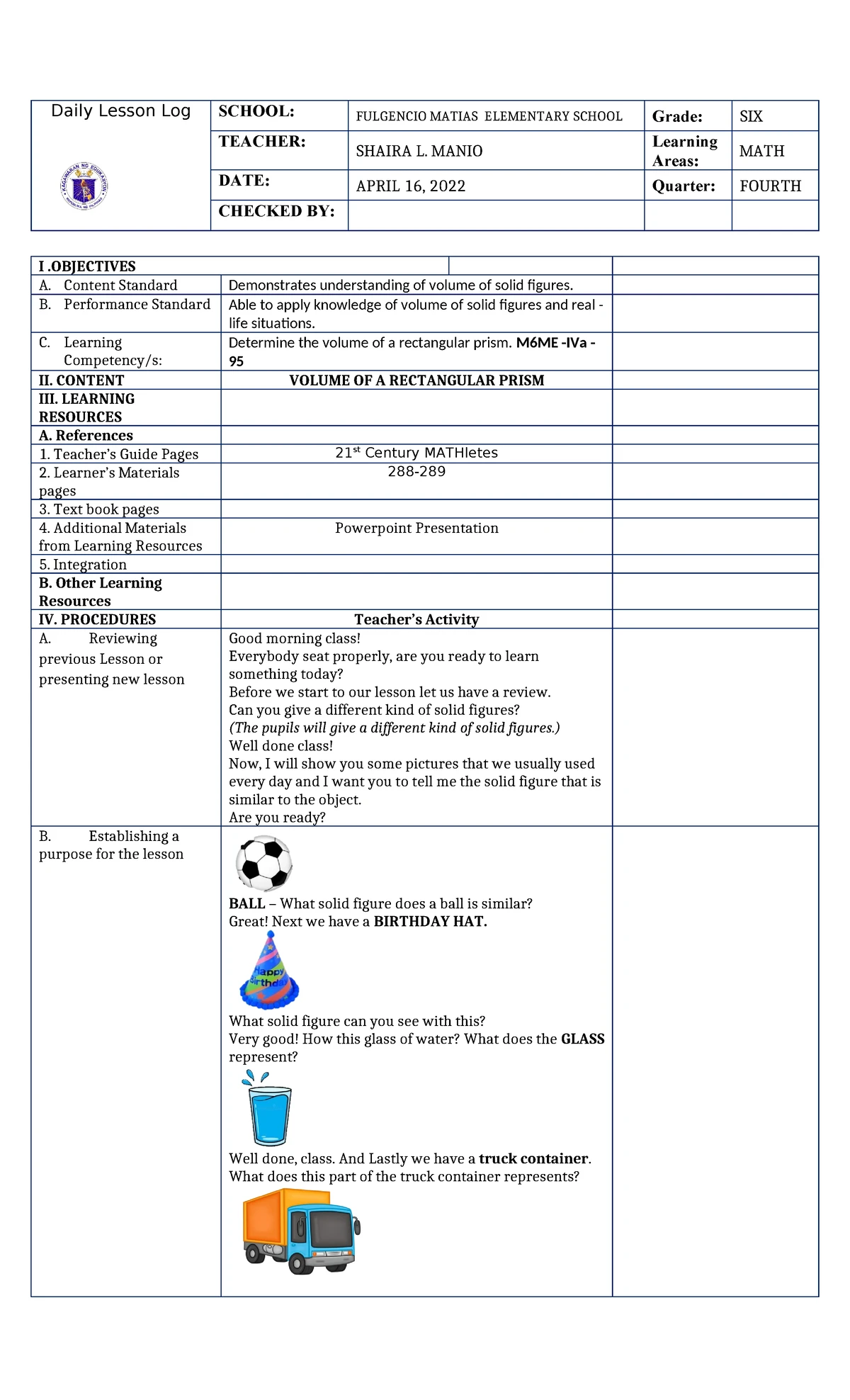 COT Grade 6 Math - Classroom Observation Lesson Plan (Feb 2023) - Studocu