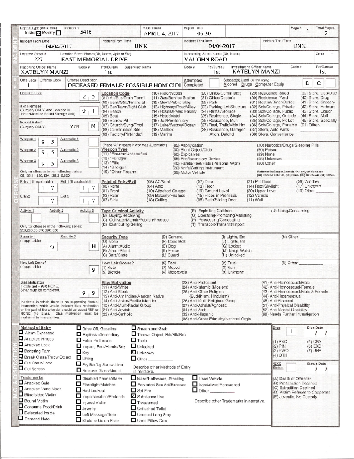 Course Code: [INC101] Final Incident Report and Victim Sheet Review ...