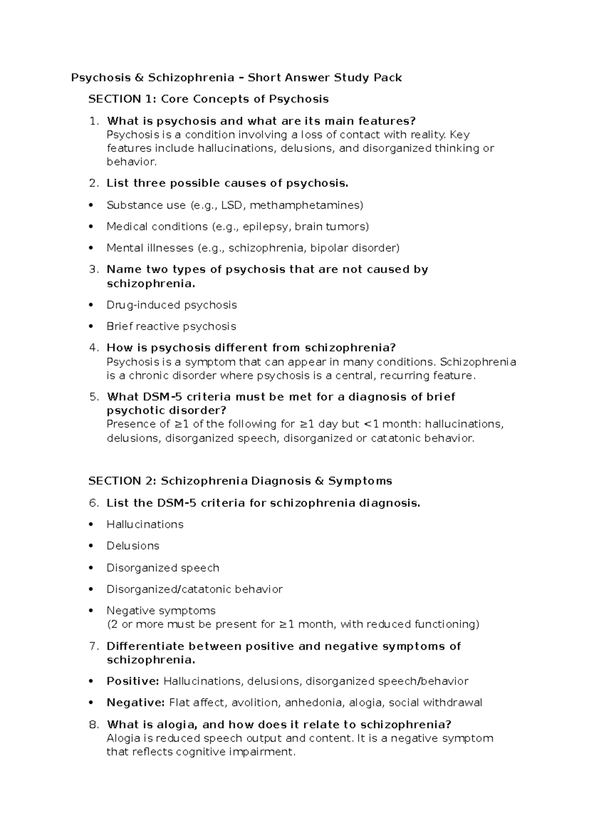 Psychosis and Schizophrenia Study Guide (GMED) - Studocu