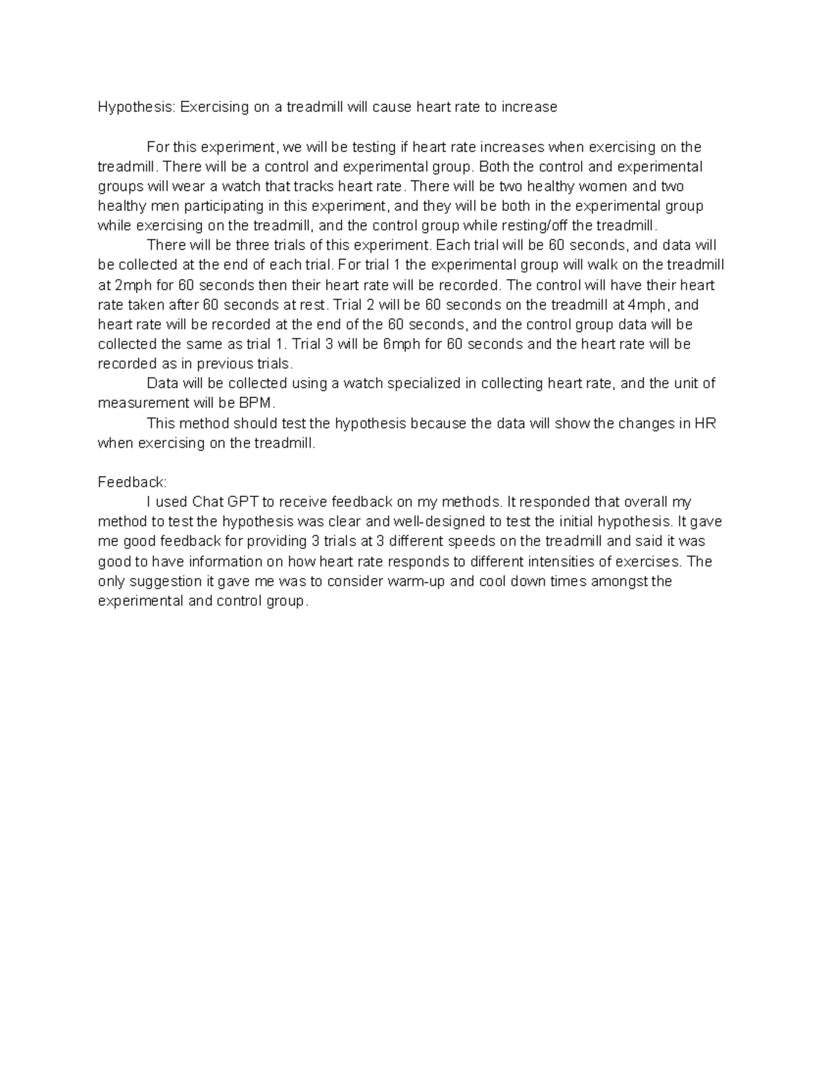 Biol 164 Treadmill Exercise Study: Heart Rate Response Assignment - Studocu