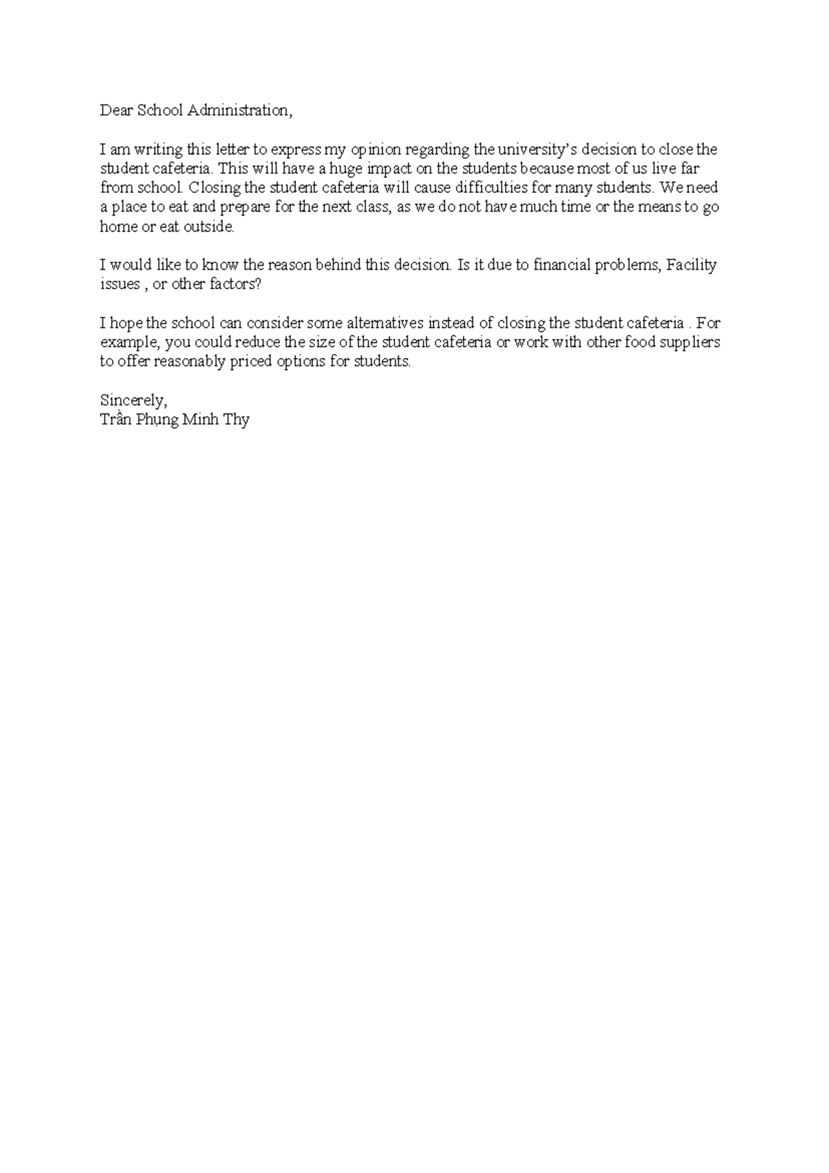 nguyen thi hong kim - Dear School Administration, I am writing this ...