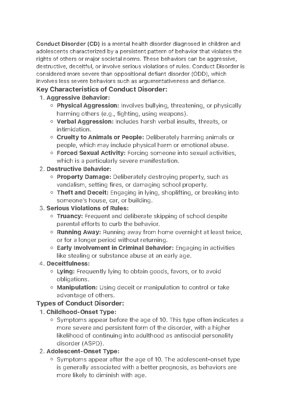 Conduct Disorder (CD) - 1. 2. 3. 4. 1. 2. Conduct Disorder (CD) is a ...