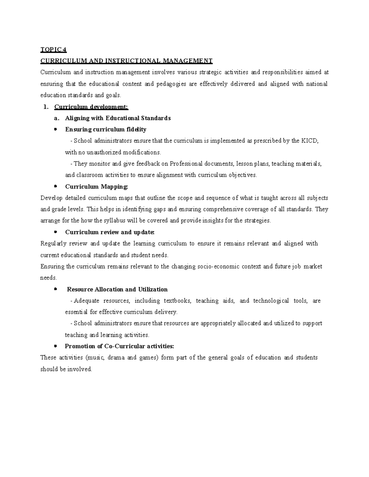 Curriculum Instructional Management Topic 4 Notes Edu 102 Studocu