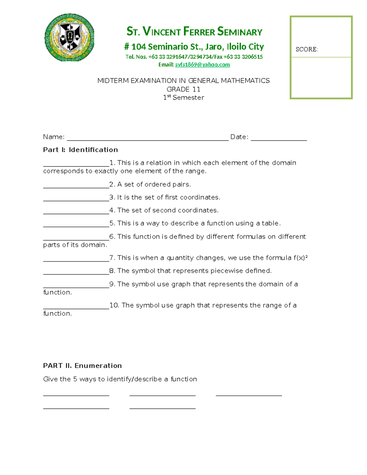 Midterm Exam in General Mathematics (GEN MATH) - Grade 11 - Studocu
