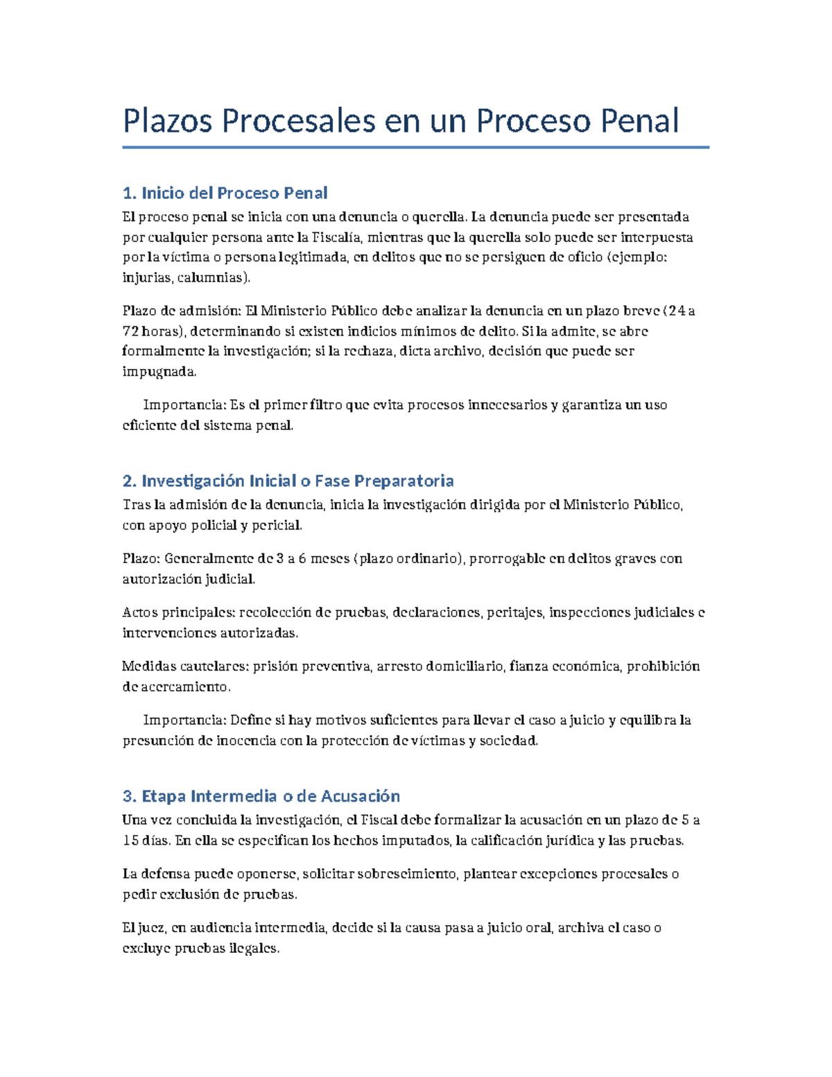 Plazos Procesales en el Proceso Penal: Guía Completa - Studocu
